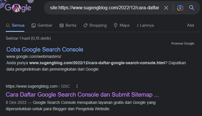 Cek Apakah Blog Terindex